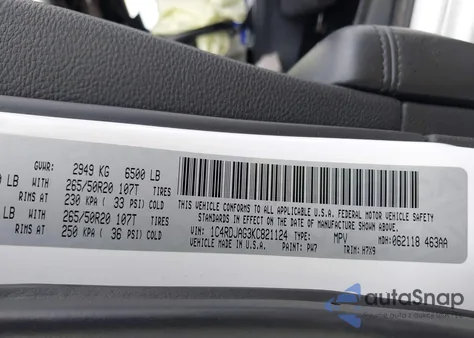 2019 Dodge Durango Sxt Awd from USA, damaged, VIN 1C4RDJAG3KC821124